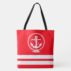 Fun Trendy Nautical Anchor White Stripe Pattern Tote Bag