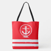 Fun Trendy Nautical Anchor White Stripe Pattern Tote Bag (Achterkant)