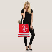Fun Trendy Nautical Anchor White Stripe Pattern Tote Bag (Op model)