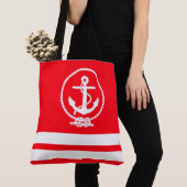 Fun Trendy Nautical Anchor White Stripe Pattern Tote Bag (Dichtbij)