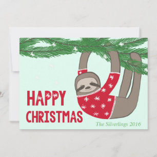 Fun Trendy Sloth Hppy Kerstmis op maat Feestdagenkaart