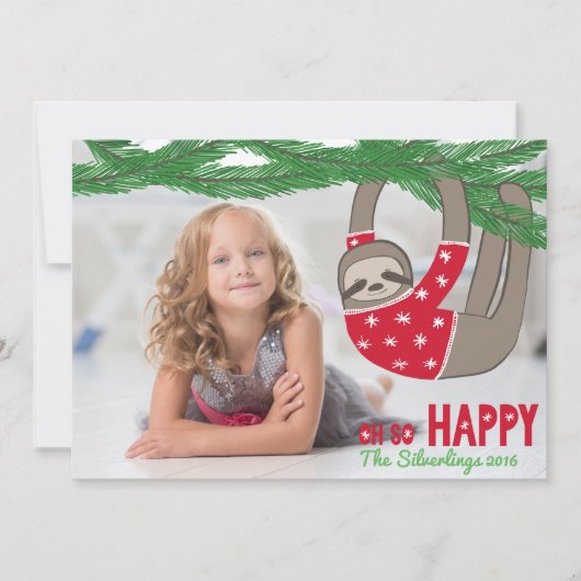 Fun Trendy Sloth kerstfoto Persoonlijke Kaart (Voorkant)