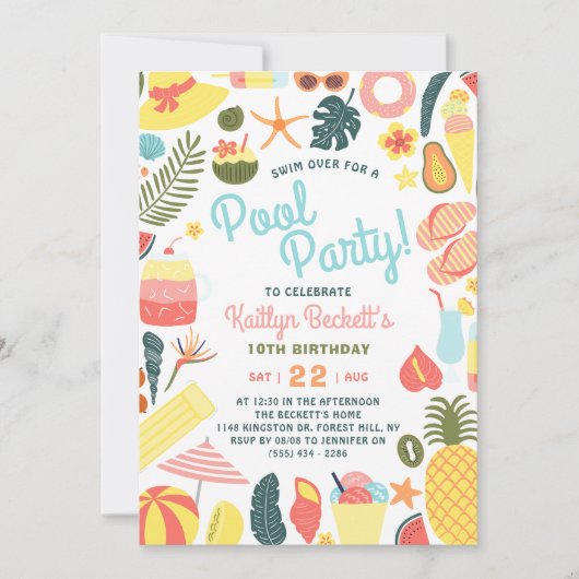 Fun & Trendy Summer Pool Party Elke Leeftijd Verja Kaart (Voorkant)