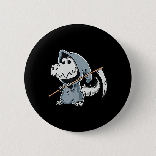 Fun TRex Skeleton Dino Grim Reaper Dinosaur Hallow Ronde Button 5,7 Cm (Voorkant)