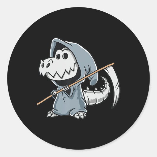 Fun TRex Skeleton Dino Grim Reaper Dinosaur Hallow Ronde Sticker (Voorkant)