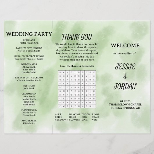 Fun Tri-Fold Wedding Programme Flyer (Voorkant)