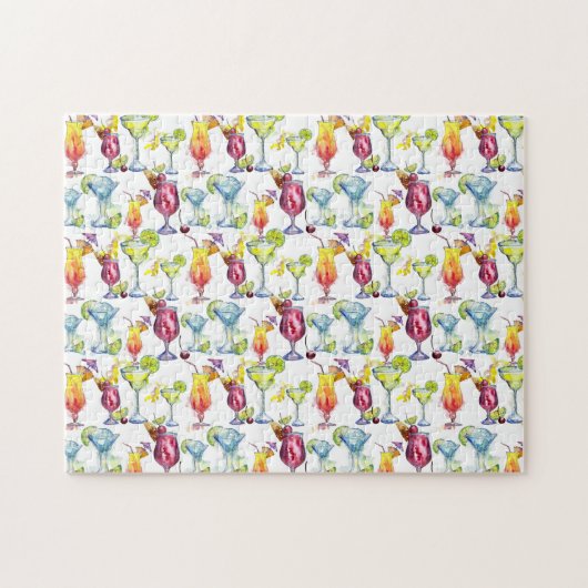 Fun Tropical Cocktails Drink Waterverf Legpuzzel (Horizontaal)