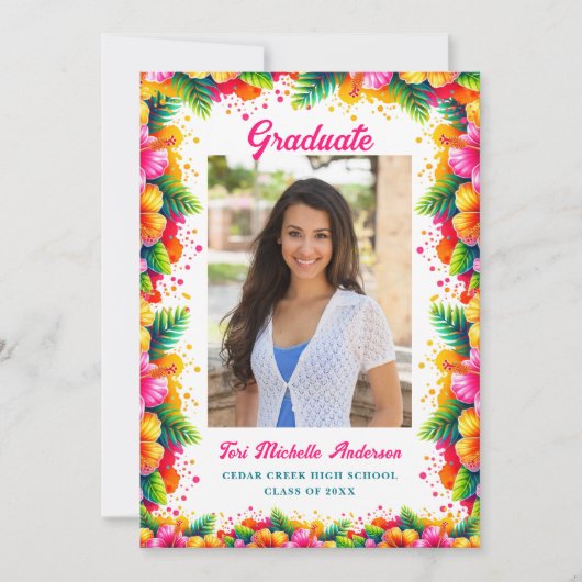 Fun Tropical Floral Afstuderen aangekondigd Aankondiging (Voorkant)