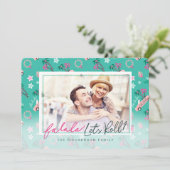 Fun Tropical Kerstmis Fa la la la Let's Roll Foto Feestdagenkaart (Staand voorkant)