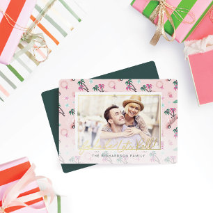 Fun Tropical Kerstmis Fa la la la Let's Roll Foto Folie Feestdagenkaart