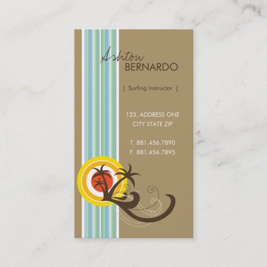 Fun Tropical Palm Trees Sunset Brown Beach Holiday Visitekaartje (Voorkant)