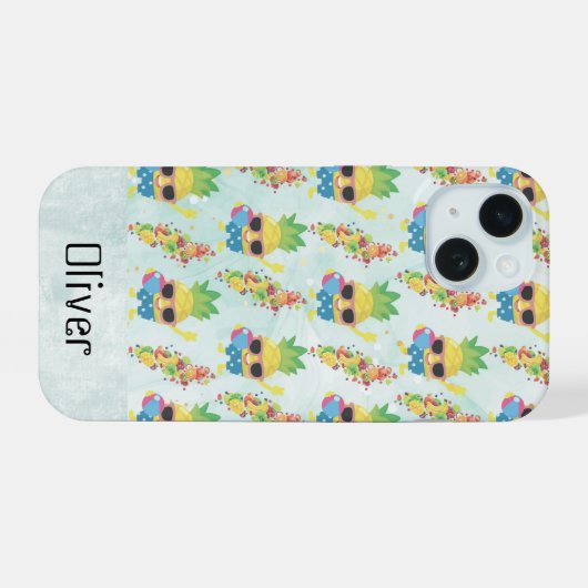 Fun Tropical Pattern with Custom Name iPhone 15 Case (Achterkant horizontaal)