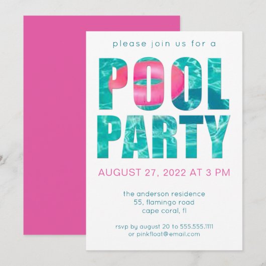 Fun Tropical Pool Party Kaart (Voorkant / Achterkant)