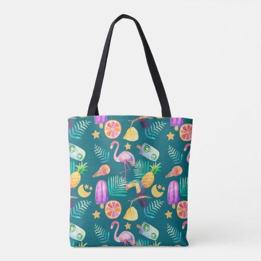 Fun Tropical Summer Pattern Tote Bag (Achterkant)