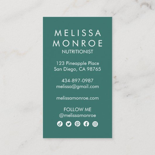 Fun Tropische anananassische Waterverf Blauwgroen  Visitekaartje (Achterkant)