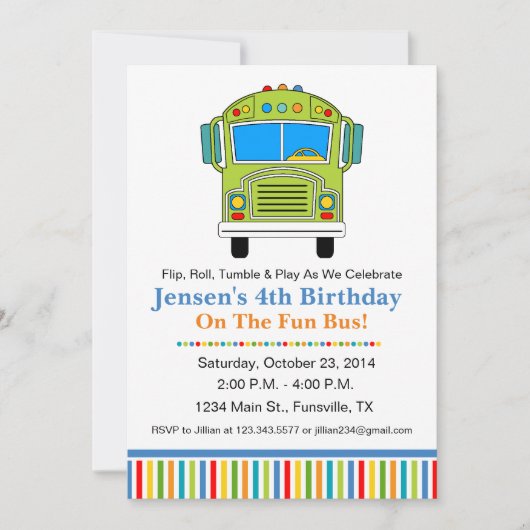 Fun Tumble Bus Birthday Party Invitation Kaart (Voorkant)