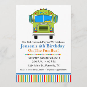 Fun Tumble Bus Birthday Party Invitation Kaart