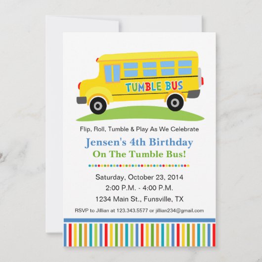 Fun Tumble Bus Birthday Party Invitation Kaart (Voorkant)