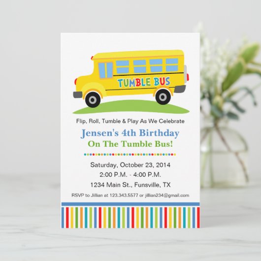 Fun Tumble Bus Birthday Party Invitation Kaart (Staand voorkant)