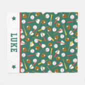 Fun Turf Green White Baseball Print Fleece Deken (Voorkant (Horizontaal))