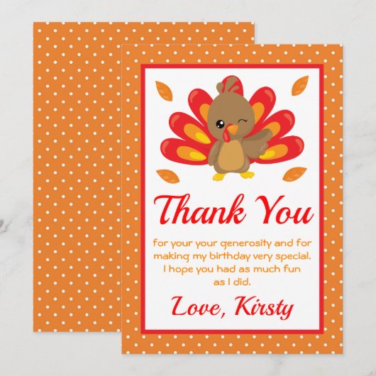 Fun Turkey Thanksgiving Birthday Bedankkaart (Voorkant / Achterkant)