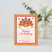 Fun Turkey Thanksgiving Birthday Invitation Briefkaart (Staand voorkant)