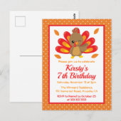 Fun Turkey Thanksgiving Birthday Invitation Briefkaart (Voorkant / Achterkant)