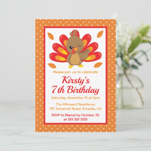 Fun Turkey Thanksgiving Birthday Kaart (Staand voorkant)