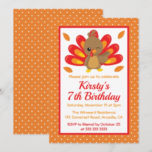 Fun Turkey Thanksgiving Birthday Kaart (Voorkant / Achterkant)