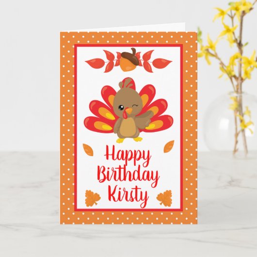 Fun Turkey Thanksgiving Birthday Kaart (Gele Bloem)