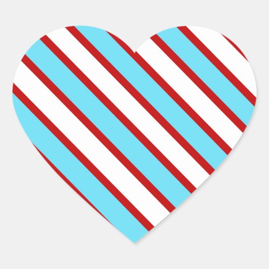 Fun Turquoise Blue Red en White Diagonal Stripes Hart Sticker (Voorkant)