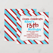 Fun Turquoise Blue Red en White Diagonal Stripes Kaart (Voorkant / Achterkant)