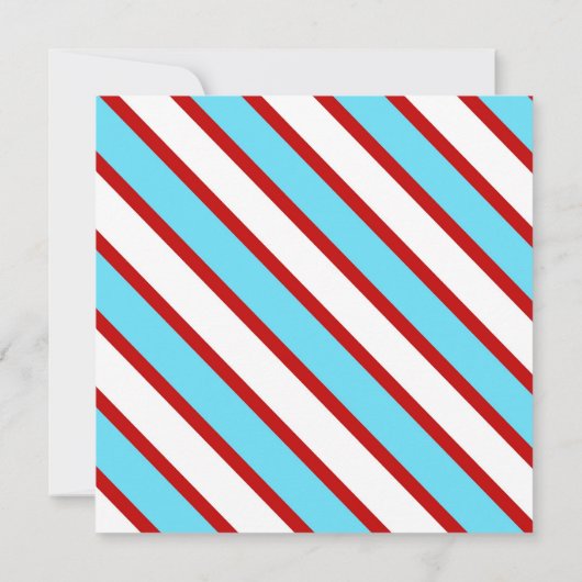 Fun Turquoise Blue Red en White Diagonal Stripes Kaart (Achterkant)