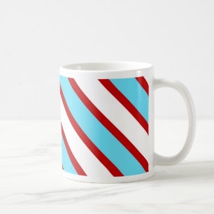 Fun Turquoise Blue Red en White Diagonal Stripes Koffiemok