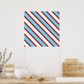 Fun Turquoise Blue Red en White Diagonal Stripes Poster (Keuken)