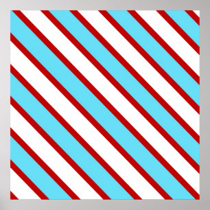 Fun Turquoise Blue Red en White Diagonal Stripes Poster