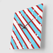 Fun Turquoise Blue Red en White Diagonal Stripes Vierkante Klok (Hoek)