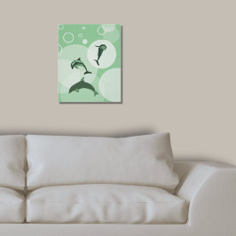 Fun Turquoise-Green Wave Jumping Dolphins Poster