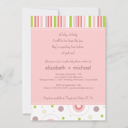 Fun Twin Girl Couples Baby shower Invitation Kaart (Voorkant)