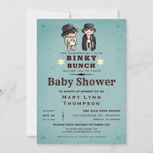 Fun Twins Binky Bunch Western Baby shower Kaart (Voorkant)