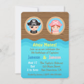 Fun Twins, Pirate Theme Birthday Party Kaart (Voorkant)