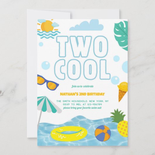 Fun Two Cool Boy 2e Verjaardag Zwembad Zomerfeest Kaart (Voorkant)