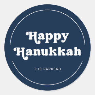 Fun Typografie Modern Blue Happy Hanukkah Ronde Sticker