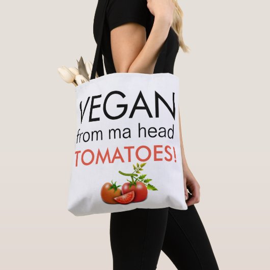 Fun Typografie Vegan van Ma Head Tomaten Tote Bag (Dichtbij)