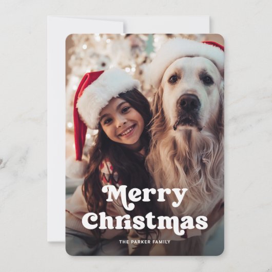 Fun Typografie | Zwarte en witte Stippen met foto Feestdagenkaart (Voorkant)