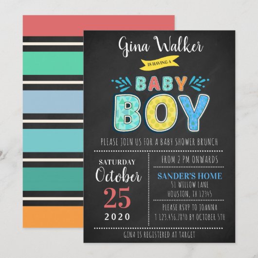 Fun Typography Baby Boy Shower Kaart (Voorkant / Achterkant)