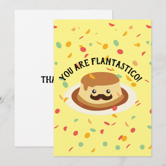 Fun U bent Flantastico Cute Flan met een Mustache Bedankkaart (Voorkant / Achterkant)