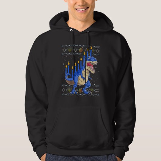 Fun Ugly Hanukkah Sweater Menorasaurus Rex Dinosau (Voorkant)