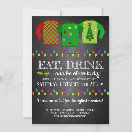 Fun Ugly kerst Sweater Party Invitation Kaart (Voorkant)