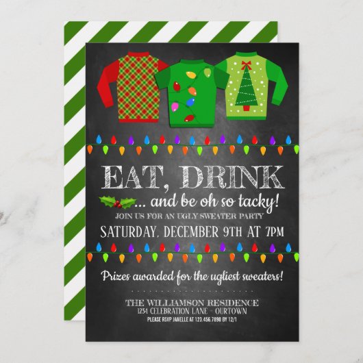 Fun Ugly kerst Sweater Party Invitation Kaart (Voorkant / Achterkant)